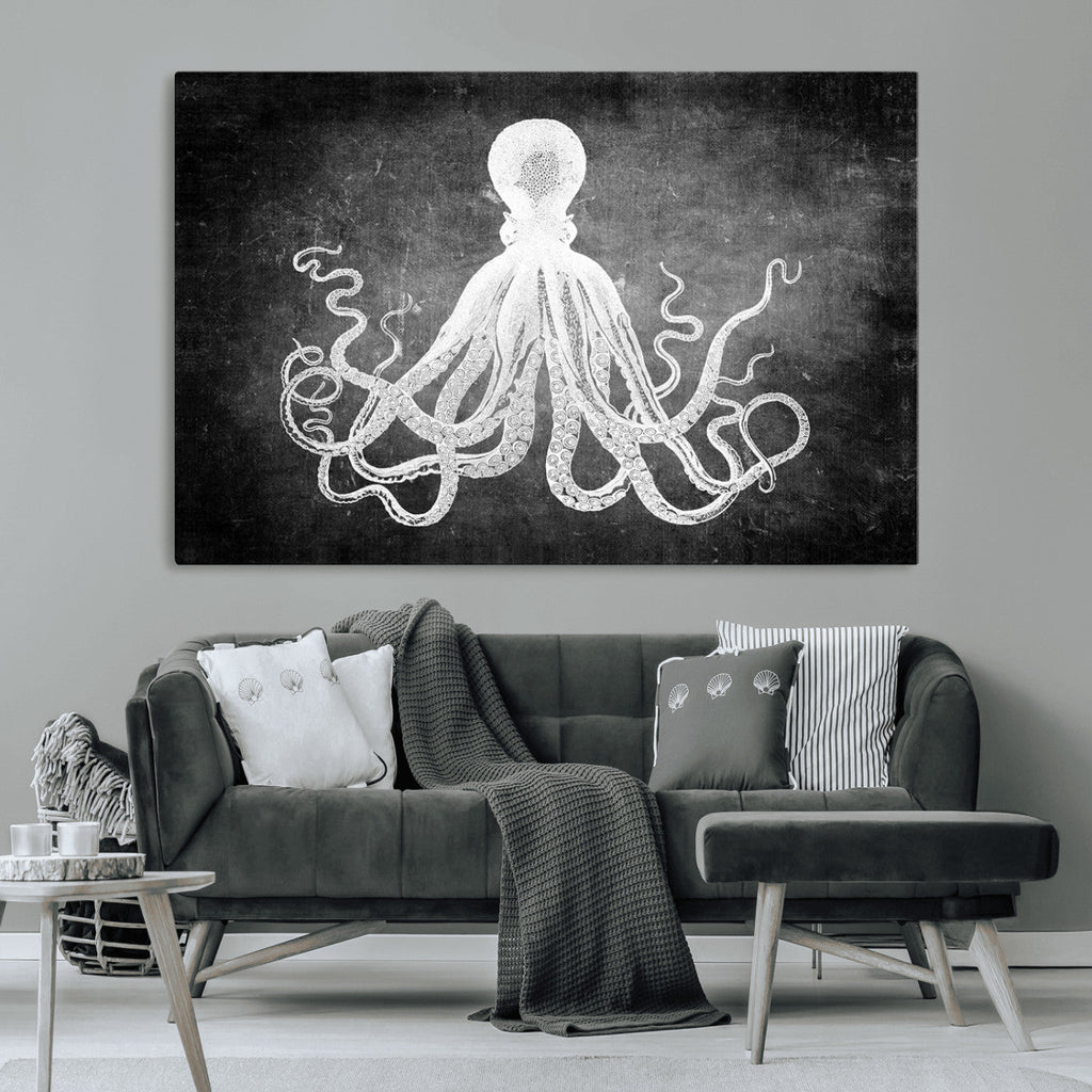 Black White Octopus Wall Art Canvas Print