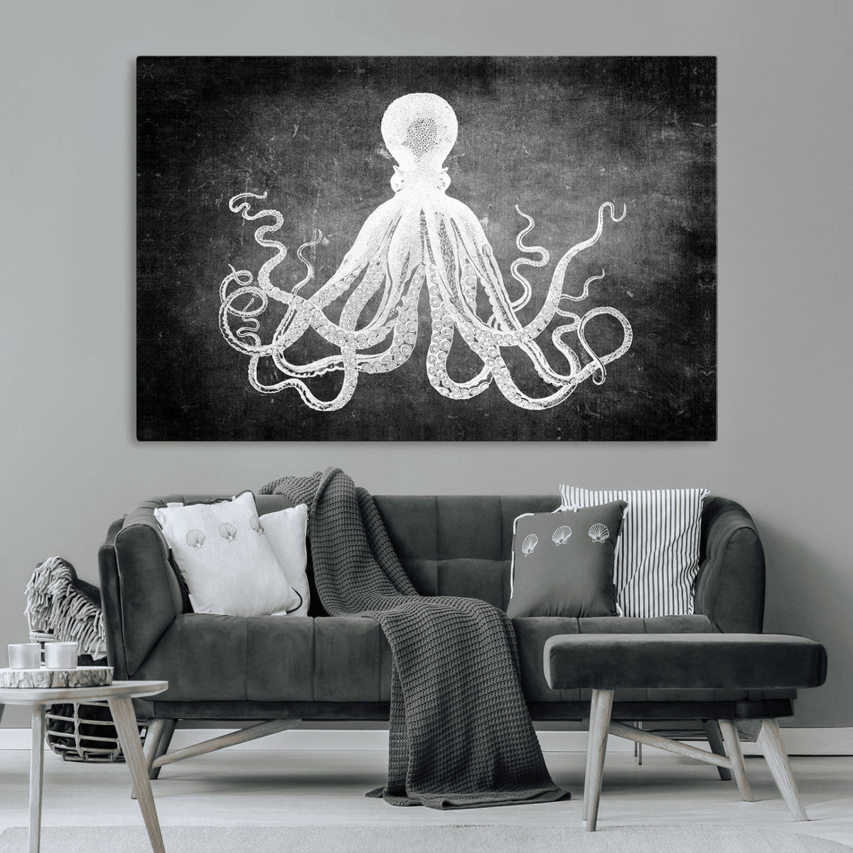 Black White Octopus Wall Art Canvas Print