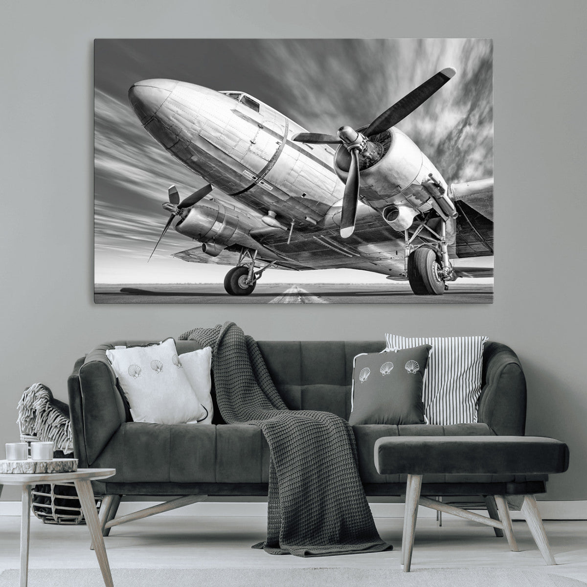 Vintage Airplane on Runway Canvas Print