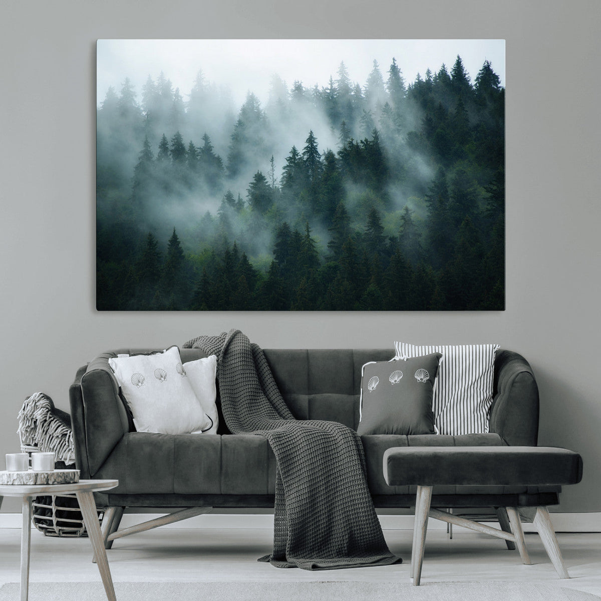 Misty Forest Wall Art | Serene Green Landscape Canvas Print