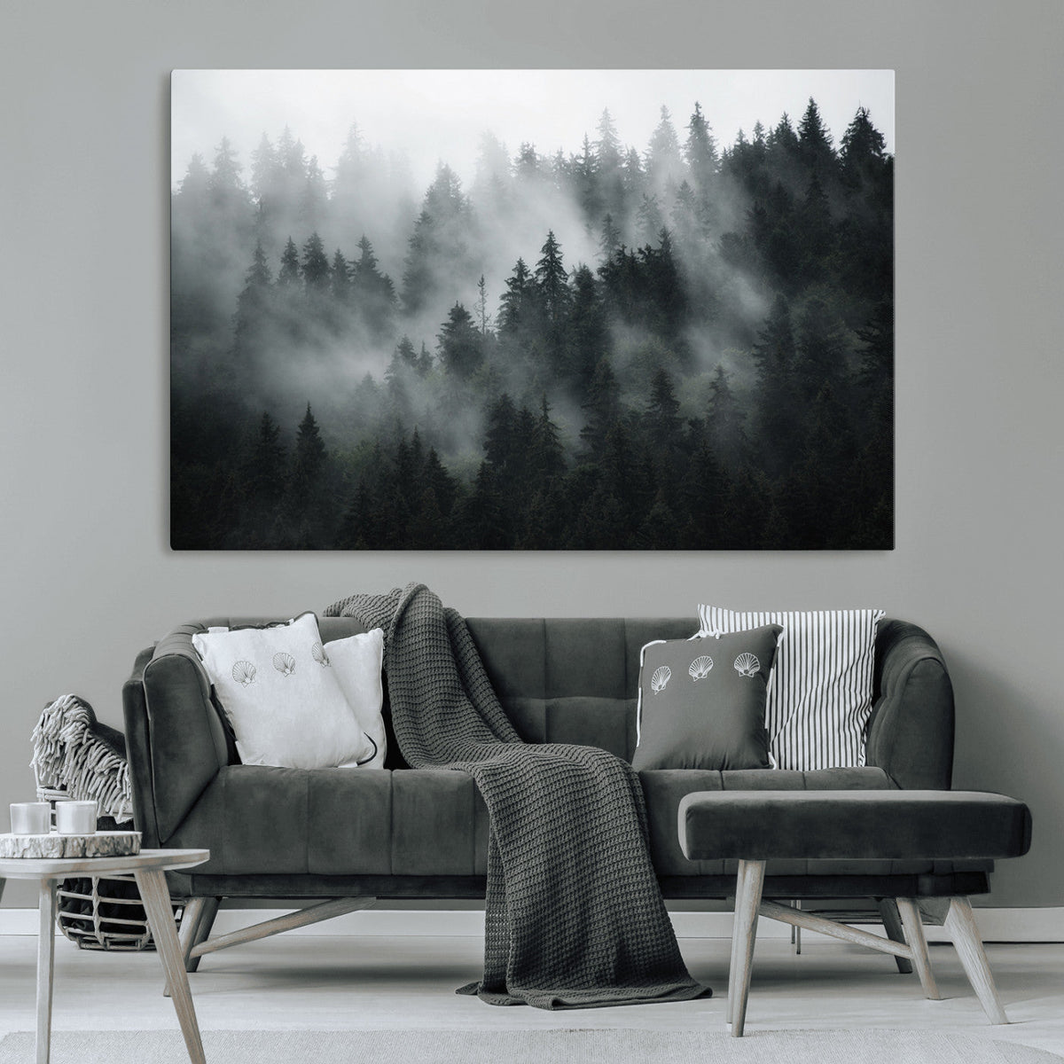 Foggy Forest Wall Art Canvas Print | 3 Panel Large Misty Landscape