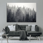 Misty Forest Canvas Wall Art | Monochrome Triptych Pine Tree Print