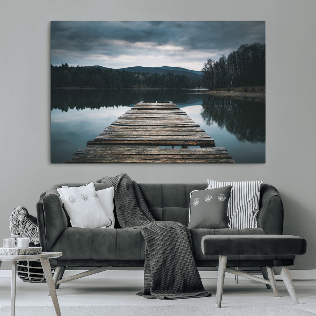 Wooden Bridge Near Lake Wall Art Canvas Print