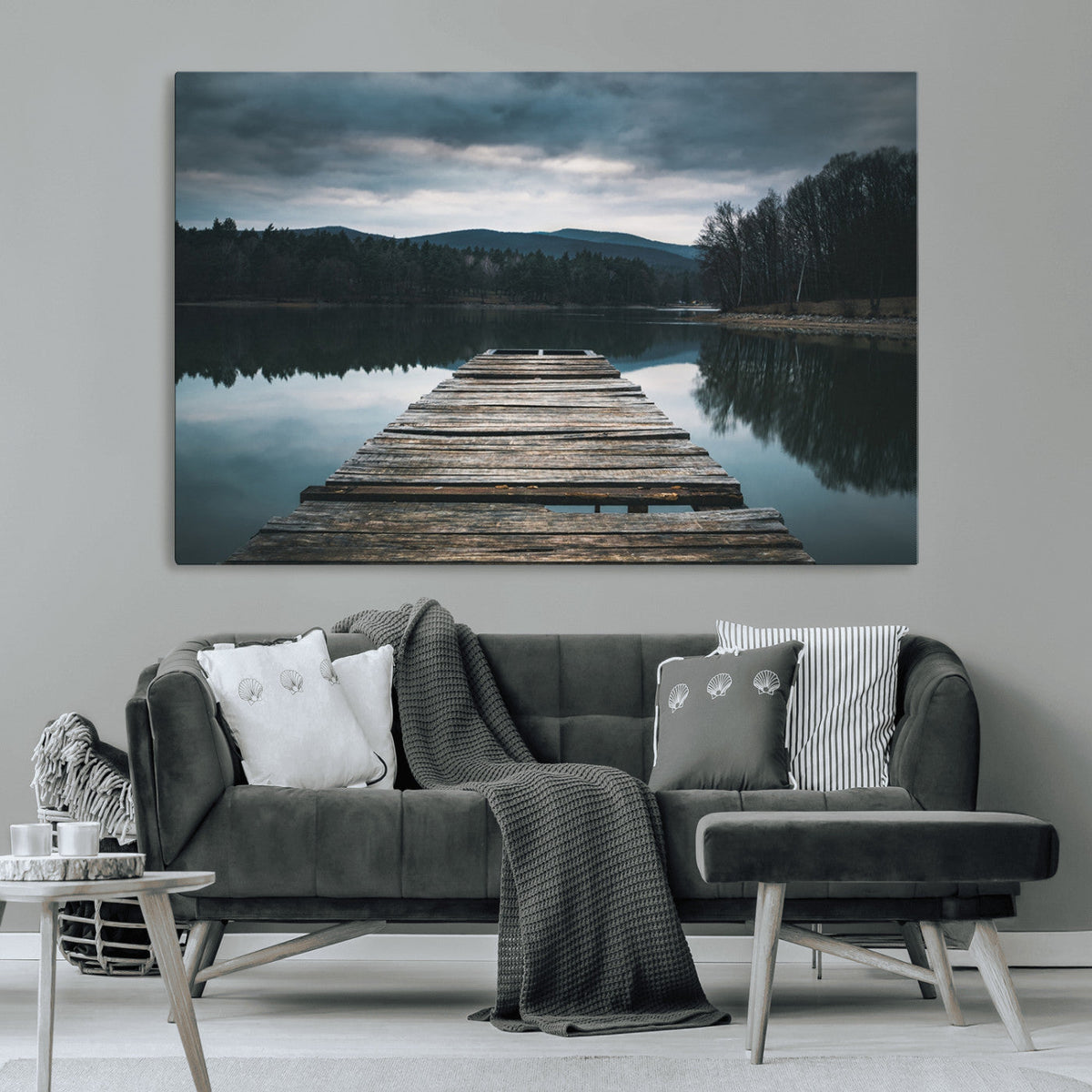 Wooden Bridge Near Lake Wall Art Canvas Print