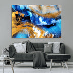 Blue Orange Marble Fluid Effect Canvas Wall Art Print