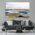 Abstract Landscape Wall Art Canvas | 3 Panel Modern Blue, Gold and White Canvas Art
