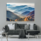Misty Mountain Sunrise Triptych Canvas Print | Autumn Landscape Wall Art