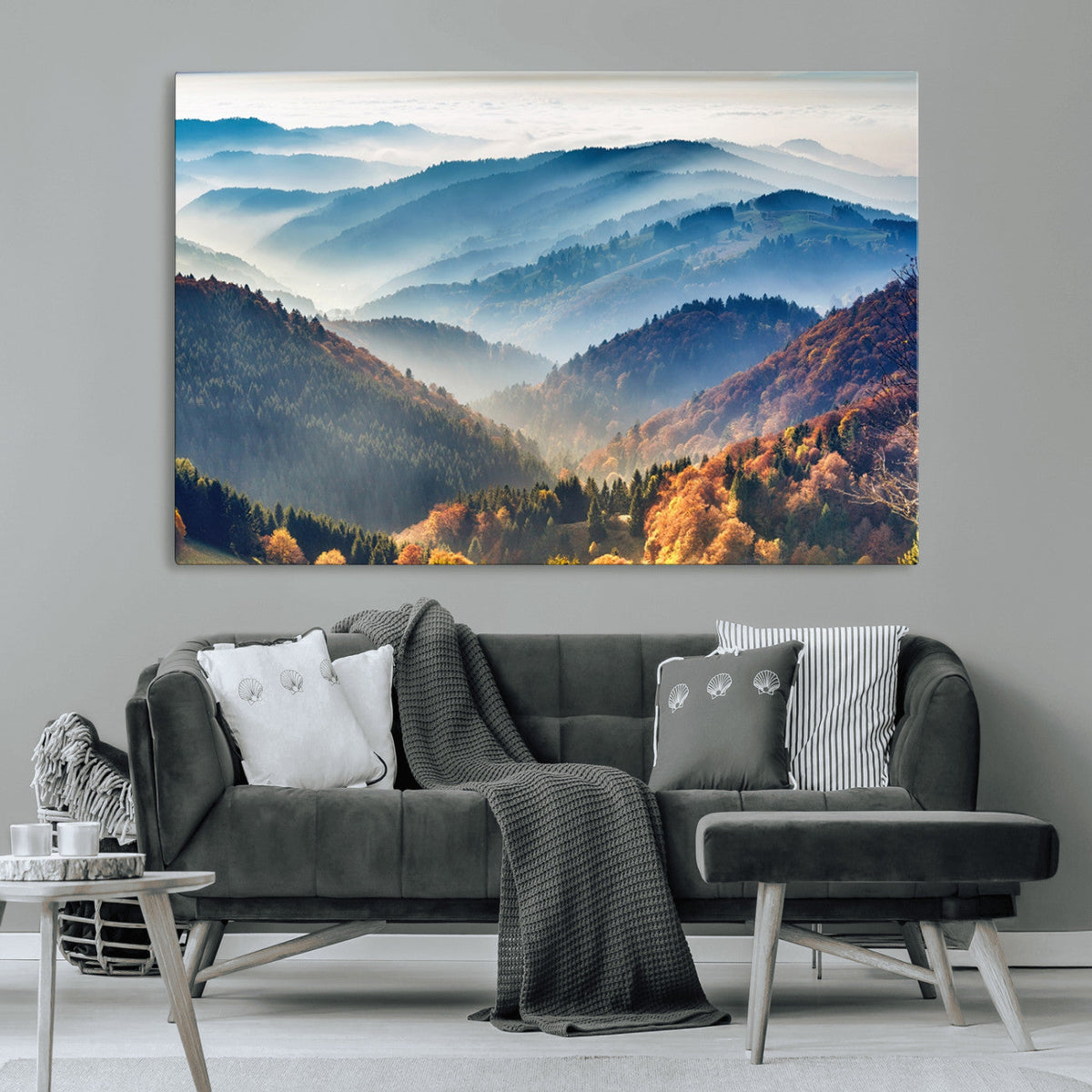 Misty Mountain Sunrise Triptych Canvas Print | Autumn Landscape Wall Art