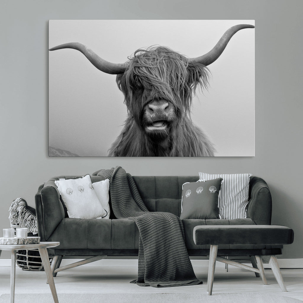 Texas Cow Wall Art Canvas, Texas Longhorn Cattle Canvas Print