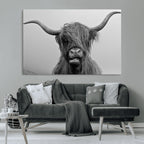 Texas Cow Wall Art Canvas, Texas Longhorn Cattle Canvas Print