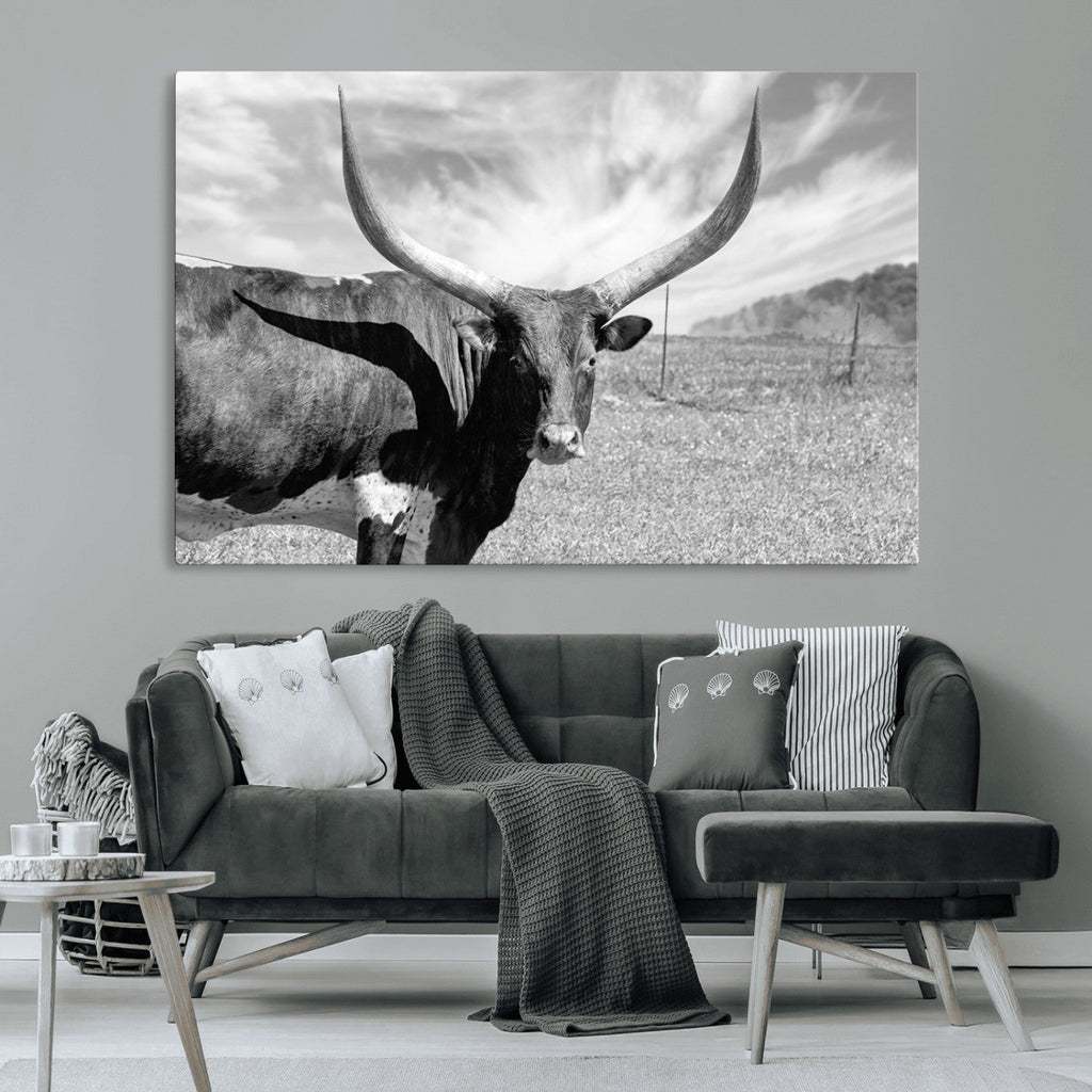 Longhorn Wall Art Canvas Print, Framed Ranch Wall Art Canvas Print