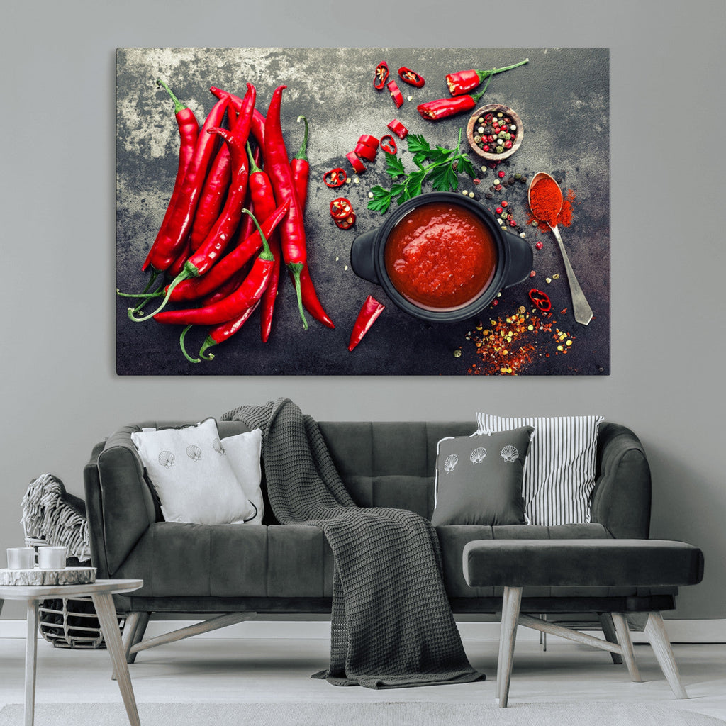 Red Chili Peppers Wall Art Kitchen Artwork Canvas Print