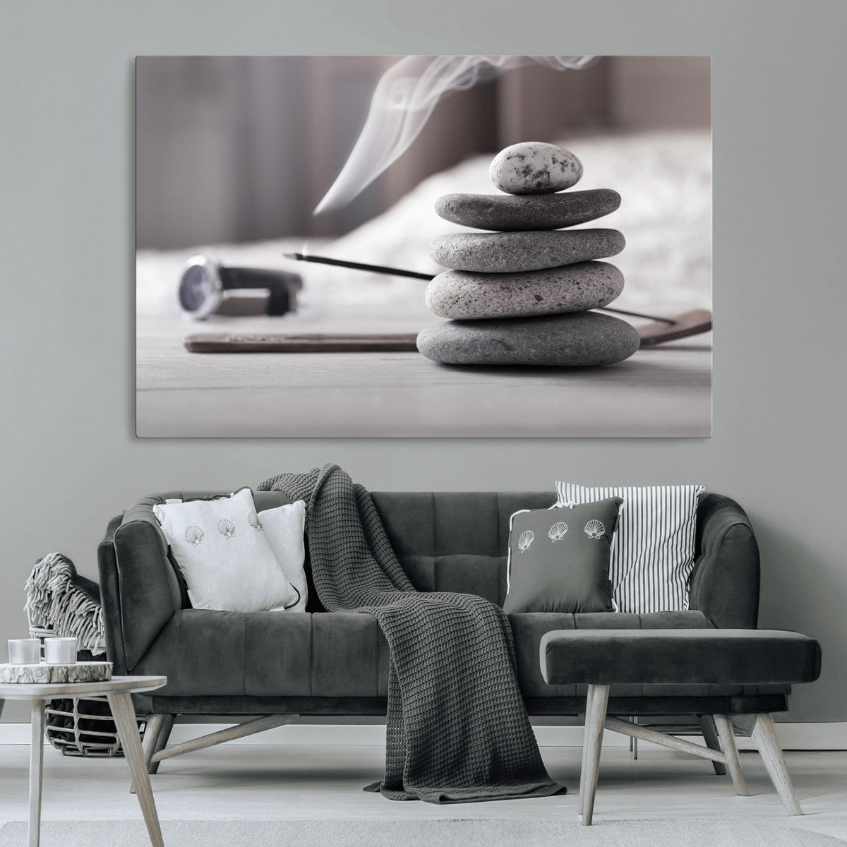 Burning Incense and Zen Stones Buddhism Wall Art | Zen Meditation Canvas Print