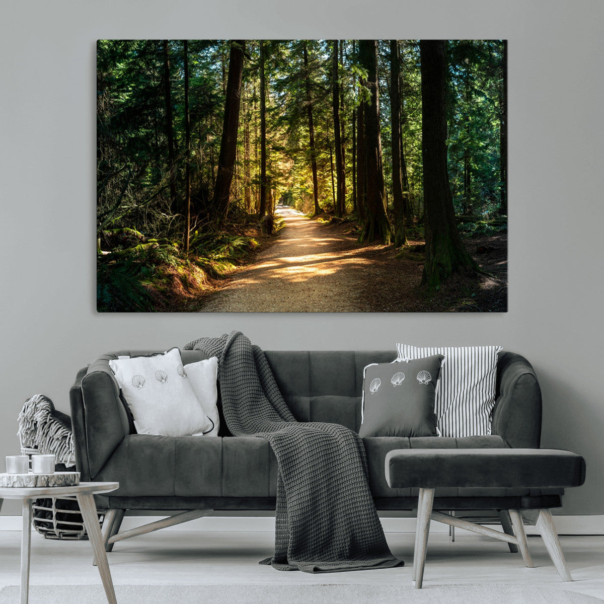 Sunlit Forest Pathway Canvas Print | 3 Panel Large Nature Wall Art