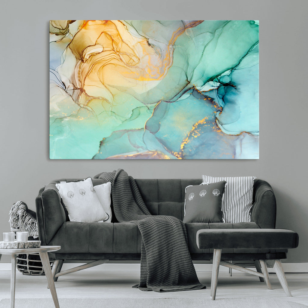 Green Marble Fluid Effect Abstract Canvas Wall Art Print