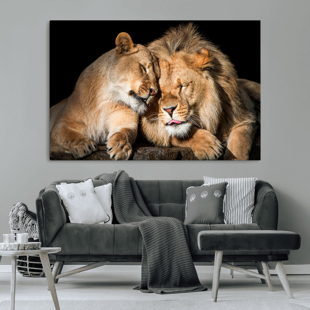 Lion and Lioness Wall Art Canvas Print | African Wildlife Animal Art