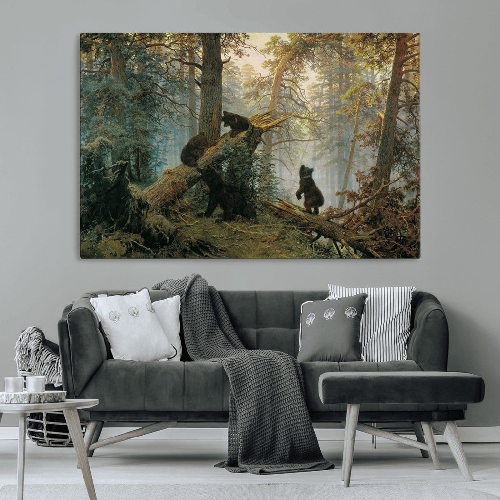 Baby Bears in Forest Wall Art Canvas Print