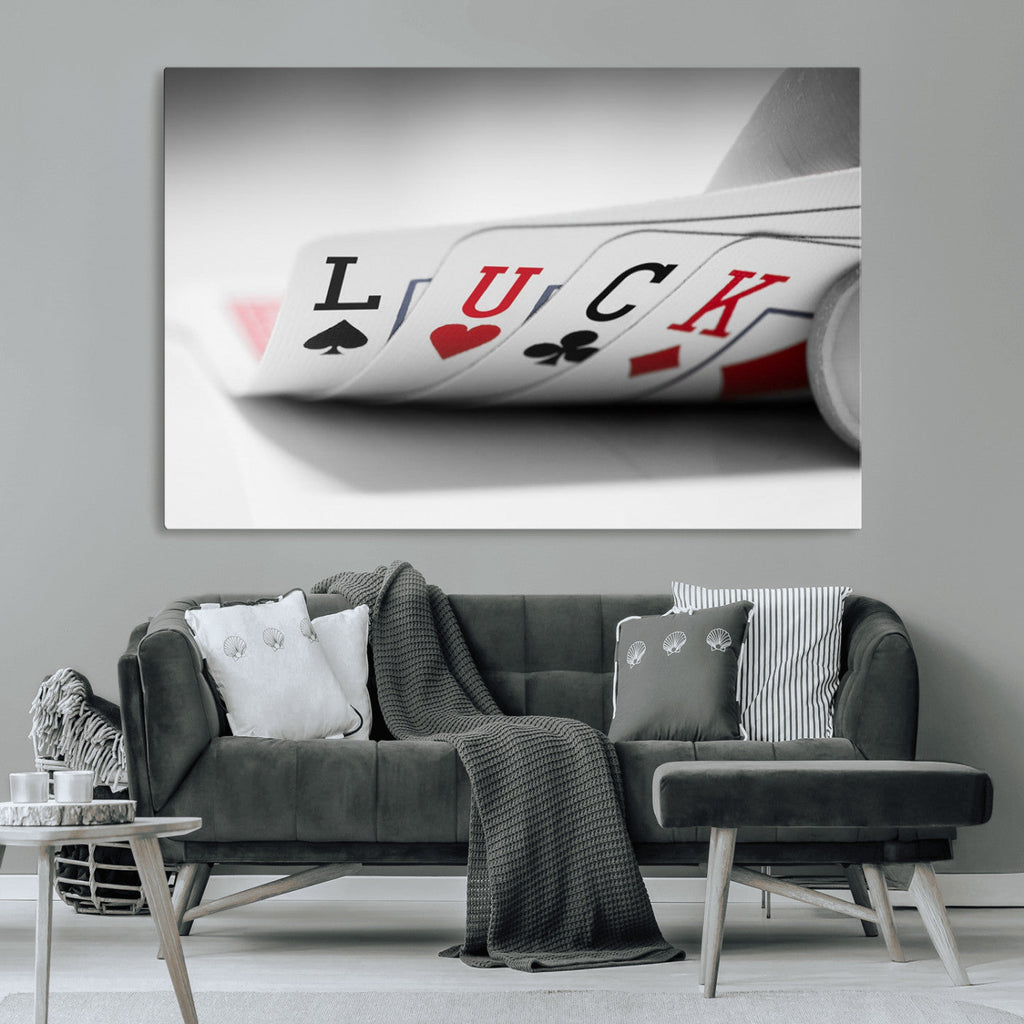 Framed Lucky Poker Cards Canvas | Modern Triptych Wall Art for Game Rooms