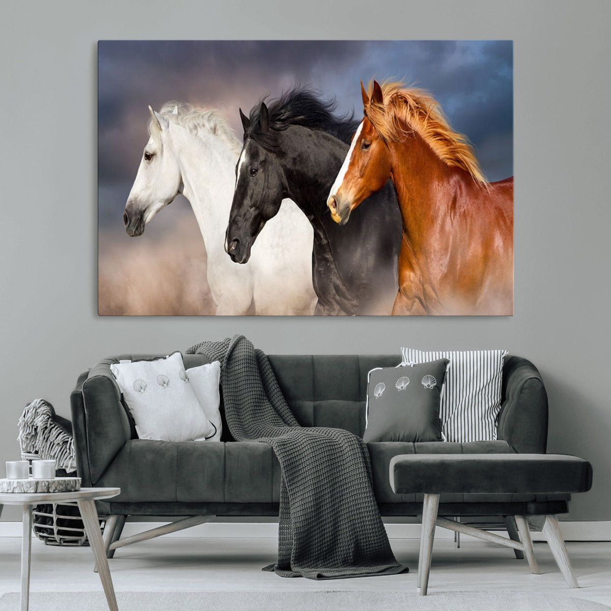 Animal Wall Art Three Horses Farmhouse Art Canvas Print