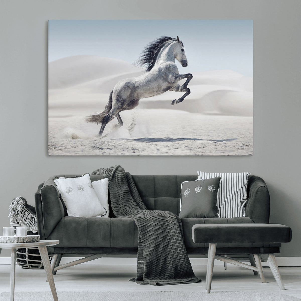 Prancing Horse Desert Large Wall Art Canvas Print, Majestic Horse Animal Artwork