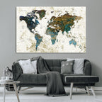 Vintage World Map Wall Art Canvas Print, Framed Rustic Earth Tone Map