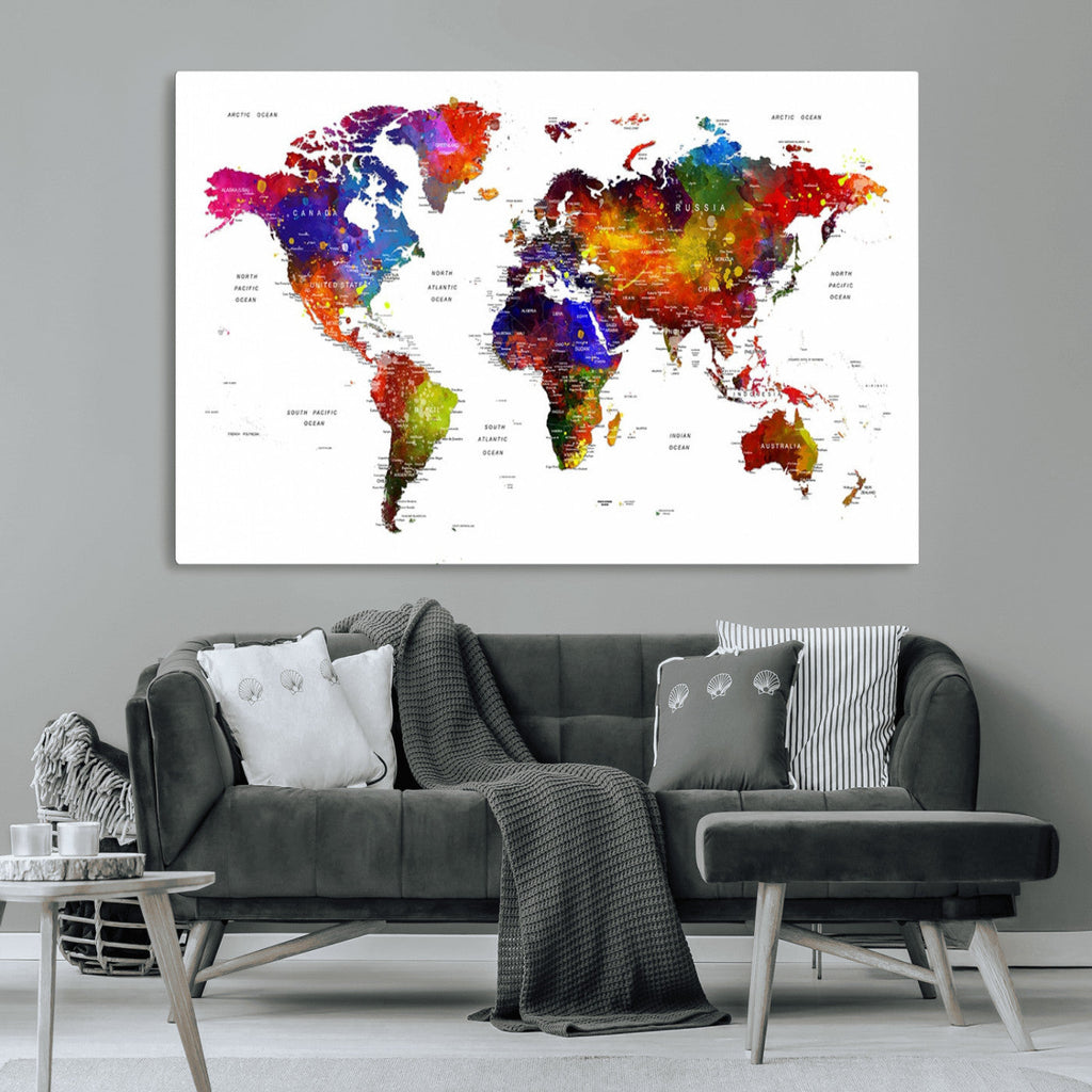 World Map Canvas Print | Detailed Map of the World Wall Art