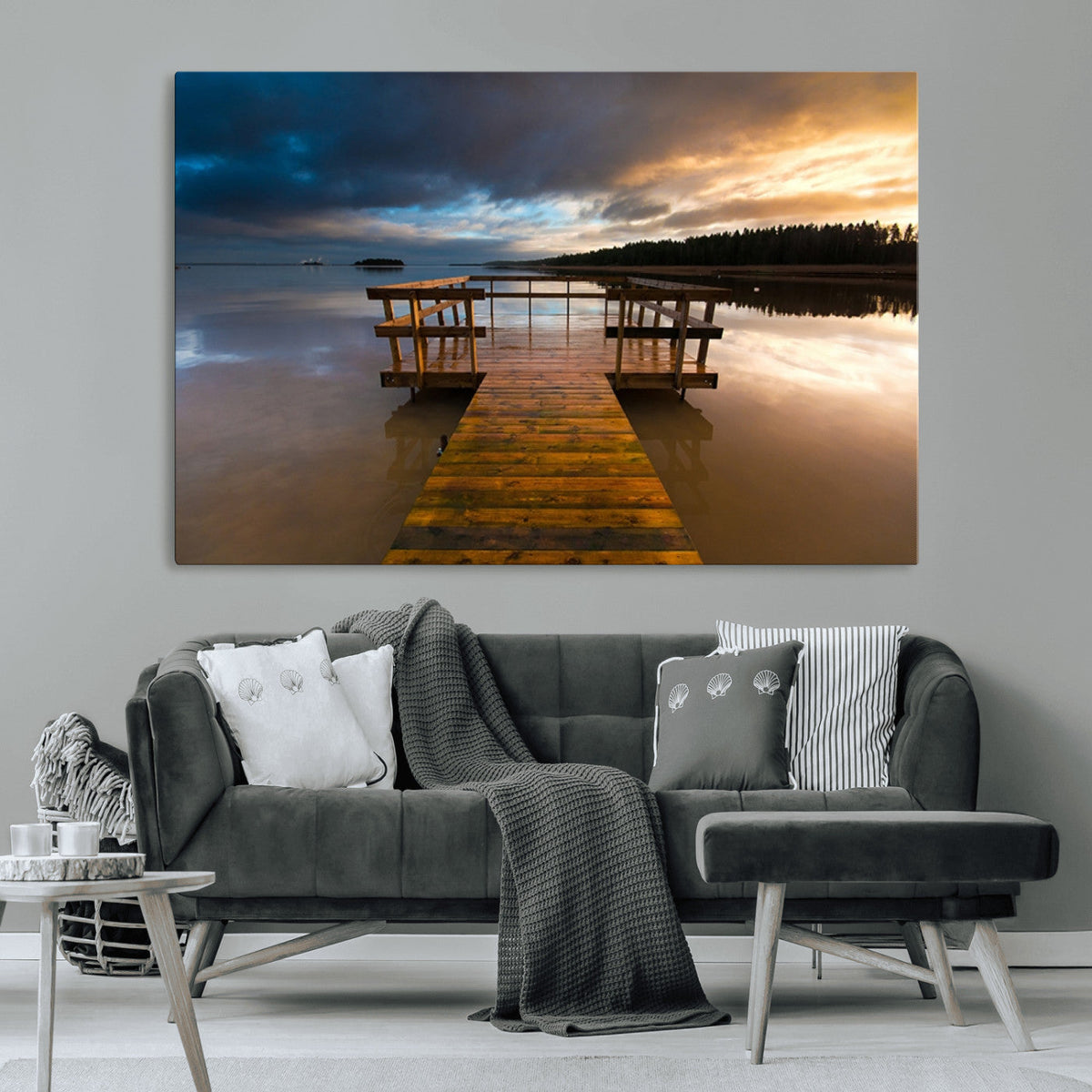 Serene Lake Pier at Sunset Canvas Print | Landscape Wall Art | Ready to Hang
