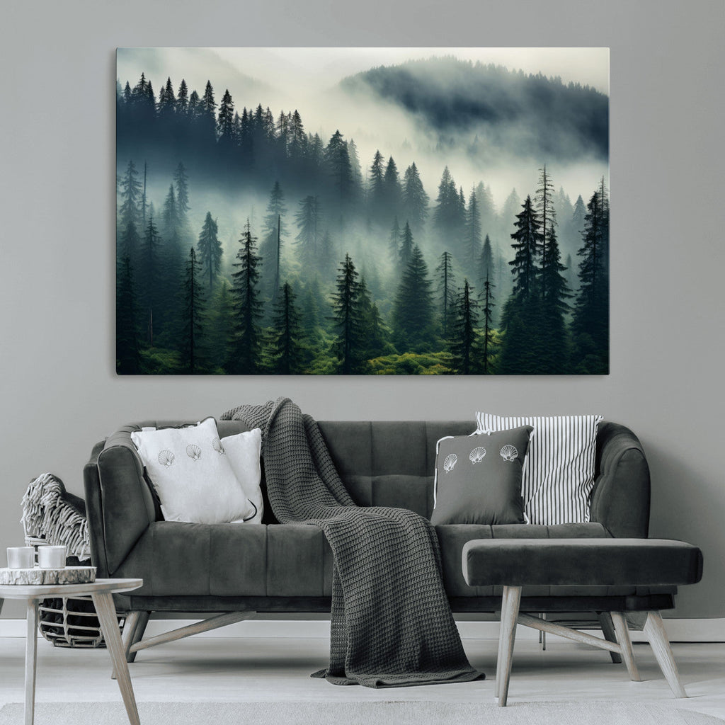 Captivating Misty Forest Wall Art, Foggy and Serene Atmosphere Canvas Print