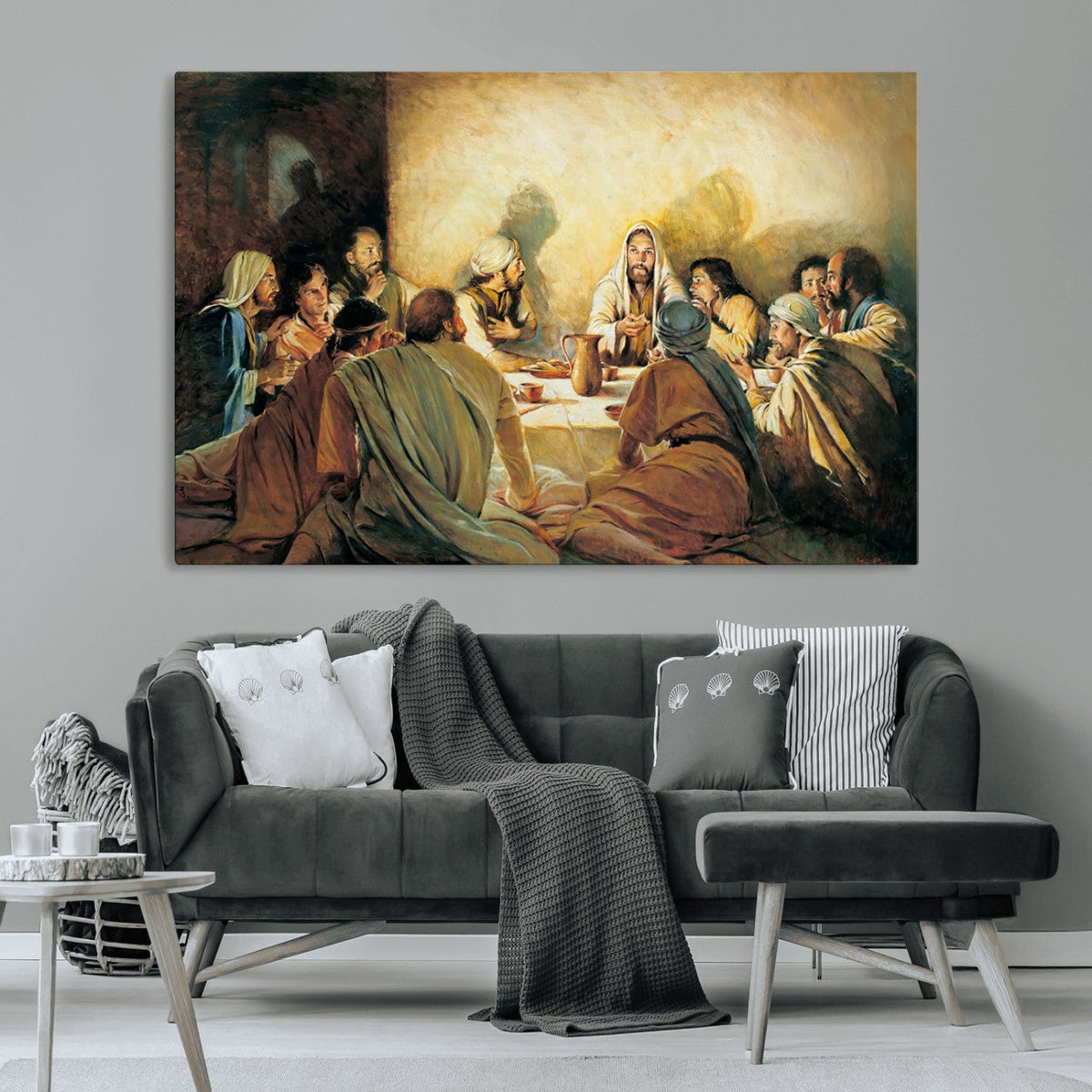 Last Supper Wall Art Canvas Print, Framed Jesus Artwork, Sacred Dining Scene