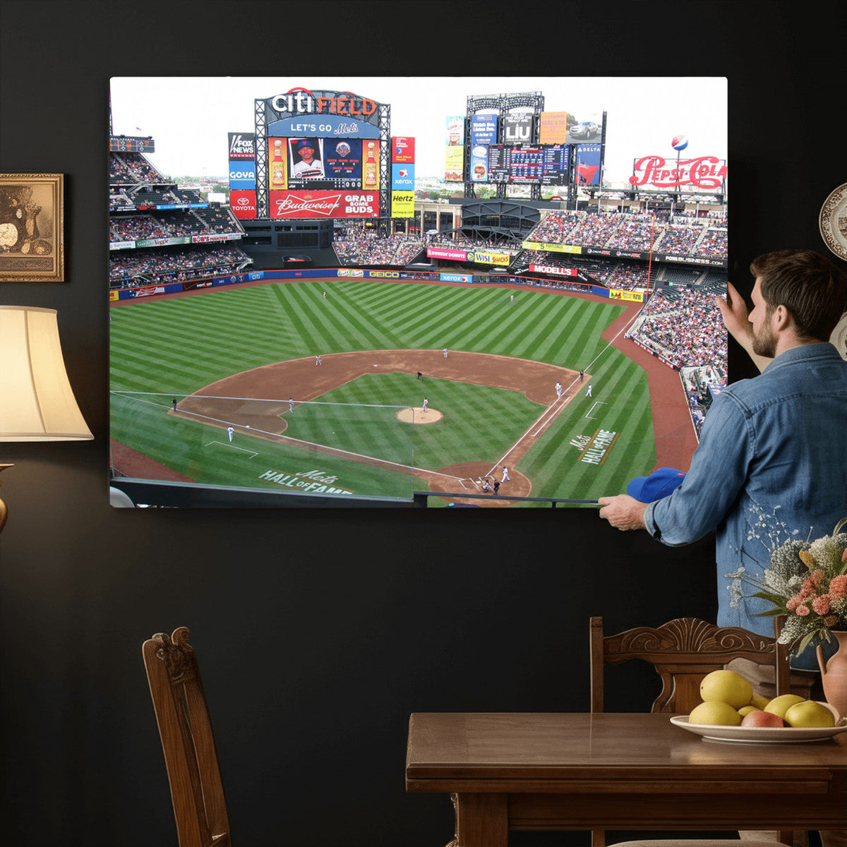 New York Mets Baseball Team Print, Citi Field Baseball Stadium Wall Art