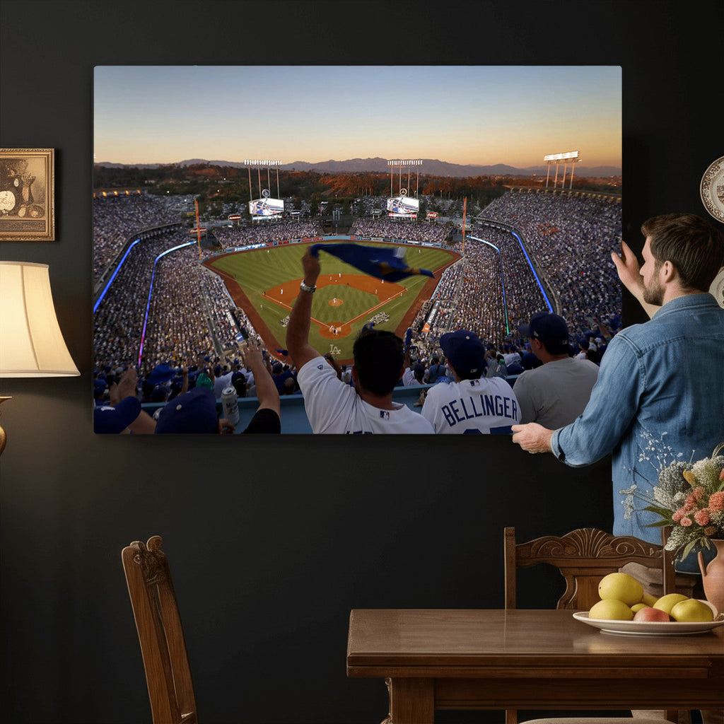 Dodger Stadium Sunset Game Triple Canvas Wall Art, Los Angeles Dodgers MLB Match