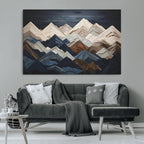 Rustic Mountain Landscape Wall Art Canvas Print, Framed 3D Wooden Effect Mountain Art