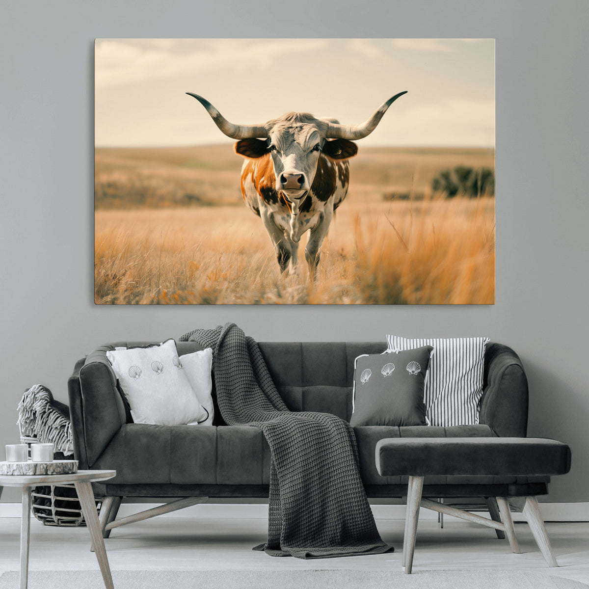 Texas Cow Wall Art Canvas Print for Farm House Wall Decor