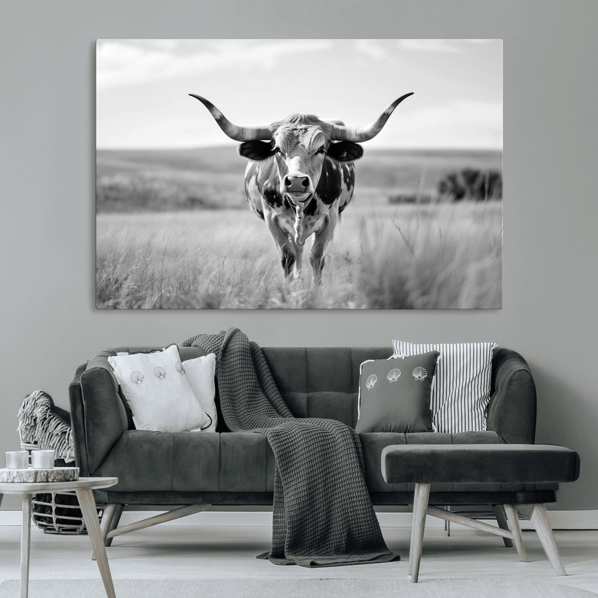 Texas Cow Longhorn Wall Art Canvas Print for Farm House Wall Art, Framed and Ready to Hang