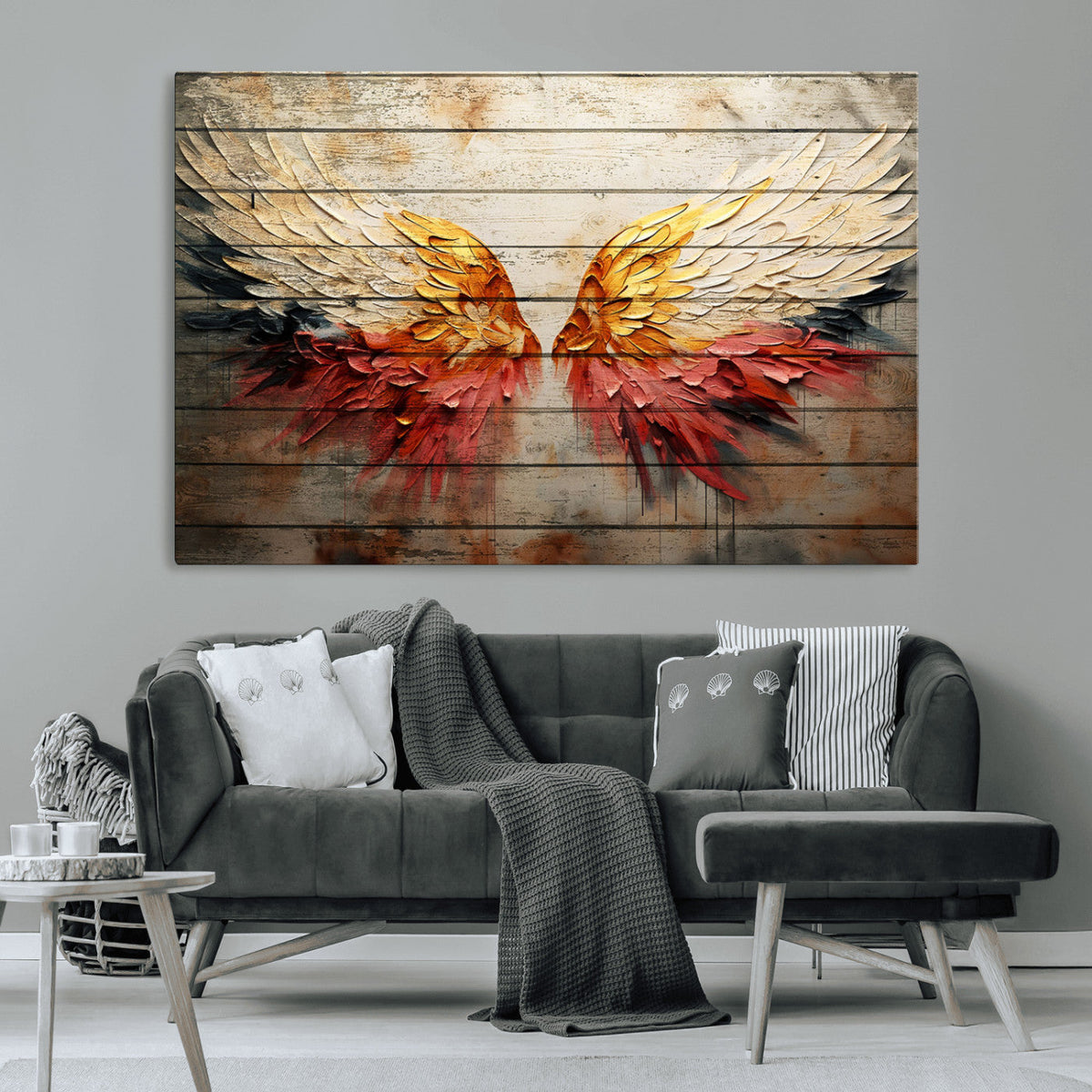 Abstract Angel Wings Canvas Wall Art, Modern Angelic Wings Decor, Framed and Ready to Hang
