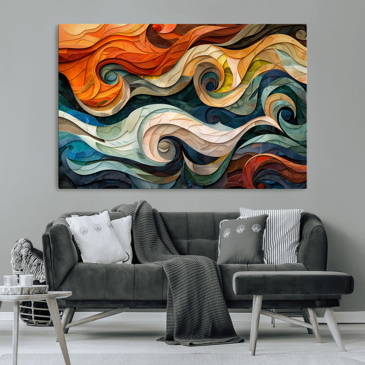Abstract Wave Wall Art, Ready to Hang Framed Canvas Print | Extra Large 3 Piece Canvas Wall Art