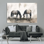 Chinese Ink Style Vintage Horses Wall Art Canvas Print