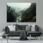 Misty Forest Wall Art, Tranquil Nature Landscape, Ready to Hang | Extra Large 3 Piece Canvas Wall Art