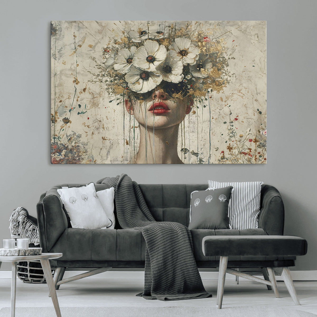Abstract Floral Women Pastel Wall Art Canvas Print