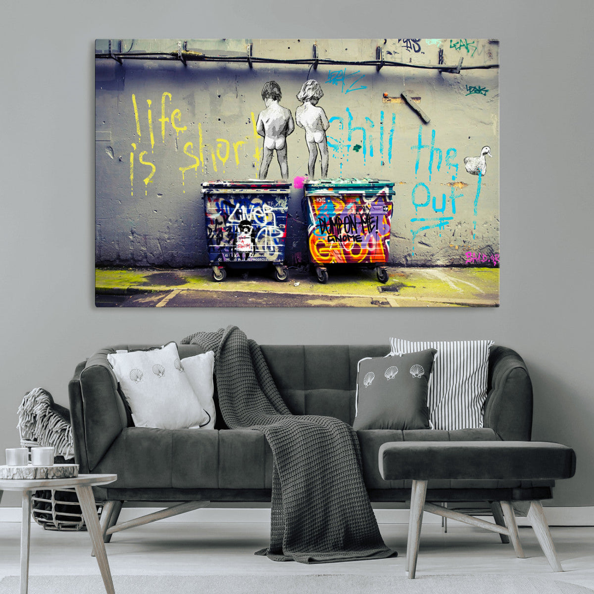 Banksy Life is Short Wall Art, Iconic Graffiti Street Art Canvas Print