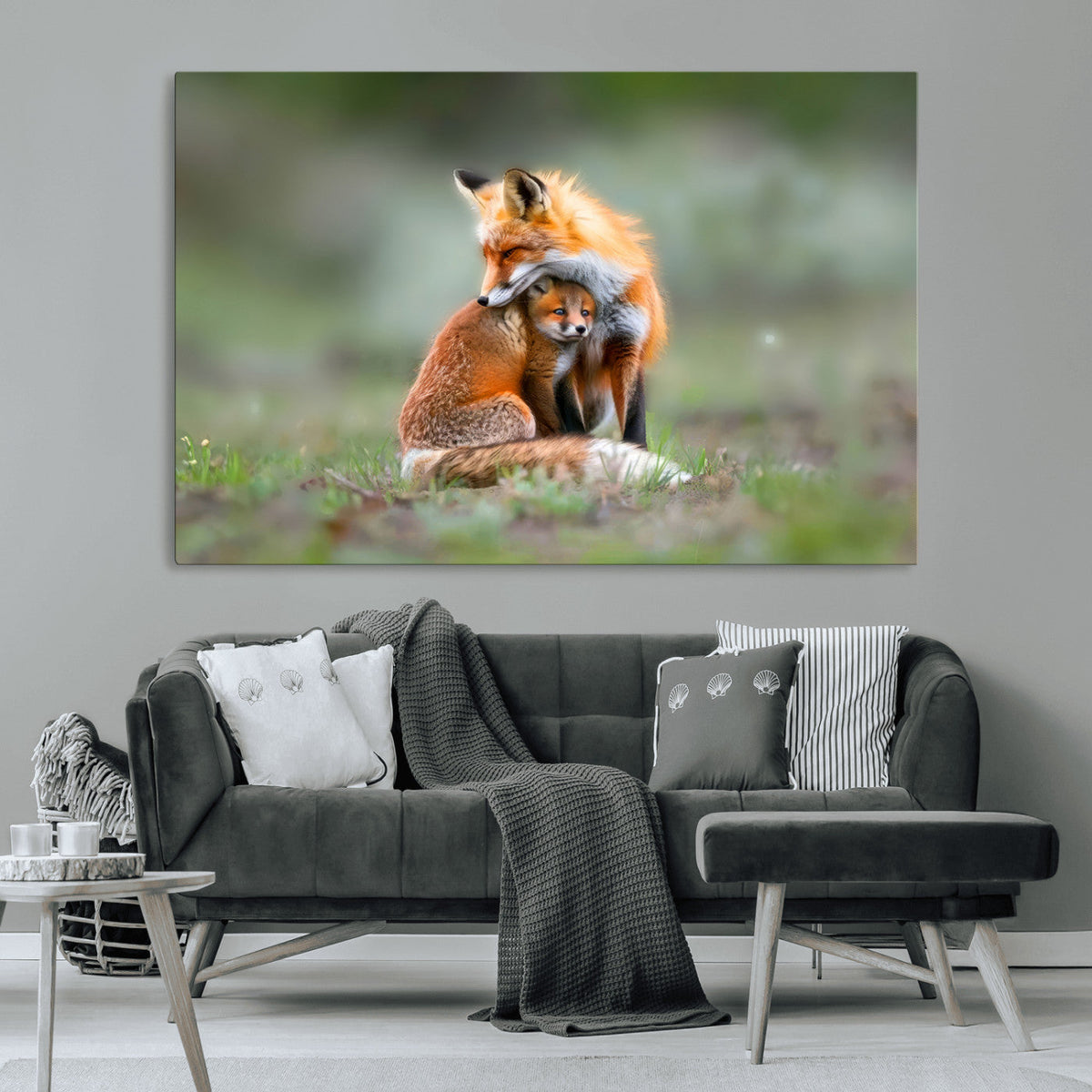 Heartwarming Fox and Baby Cub Wall Art | Canvas Print of Foxes in Nature