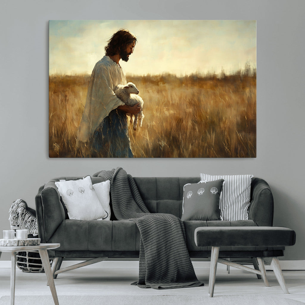 Jesus the Good Shepherd Wall Art Canvas Print, Inspirational Christian Religious Print for Prayer Room