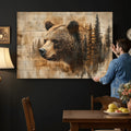 Rustic Grizzly Bear Wall Art, Abstract Grizzly 399 Bear Canvas Print, Woodland Wildlife