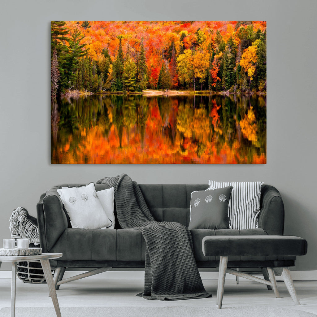 Forest Reflection Art | Autumn Forest Reflection Wall Art | Triptych Canvas Print