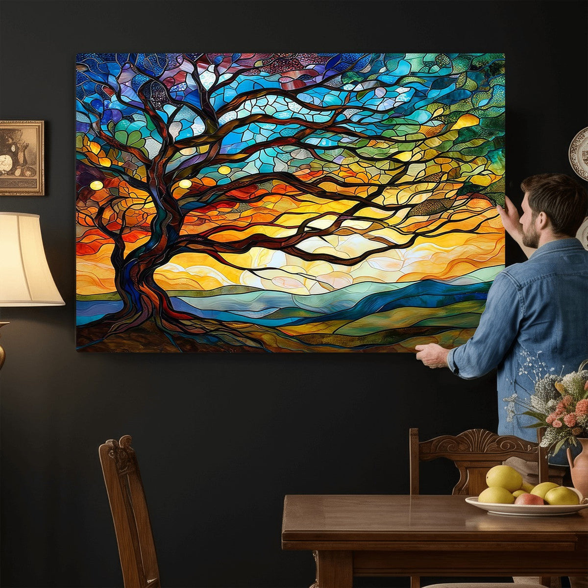 Mosaic Tree Wall Art | Ready to Hang Stained Glass Style Canvas Print