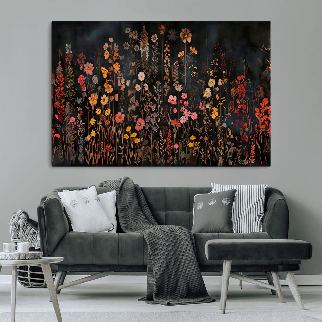 Large Floral Painting Print Illustration Flowers Canvas Wall Art