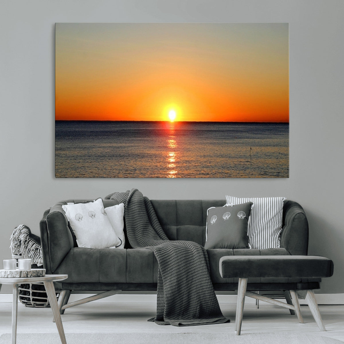 Golden Horizon Sunset Over Ocean Wall Art Canvas Print | Tropical Beach Canvas