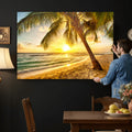 Beach Sunset Canvas Wall Art Print - Tropical Beach Canvas With Palm Trees