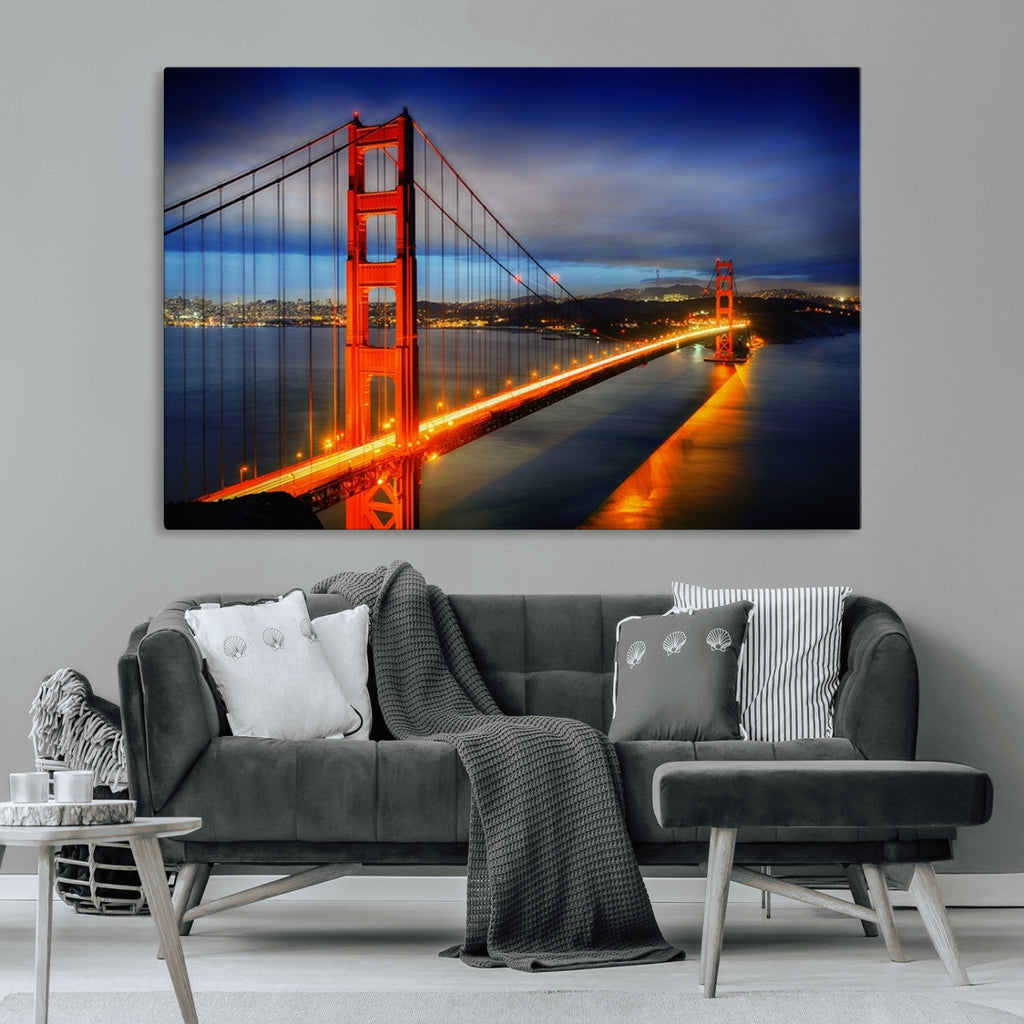 Large Wall Art San Francisco Canvas Print - Wonderful Golden Gate Bridge at Twilight