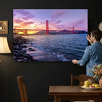 Golden Gate Bridge Wall Art Canvas Print, Framed San Francisco Sunset Landmark